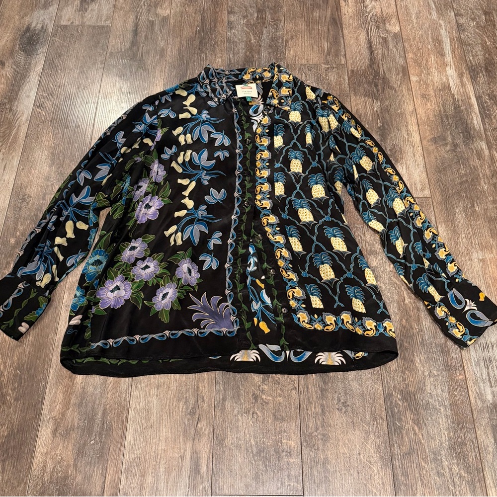 FARM Rio Black Floral & Pineapple Patchwork Button-Down Shirt